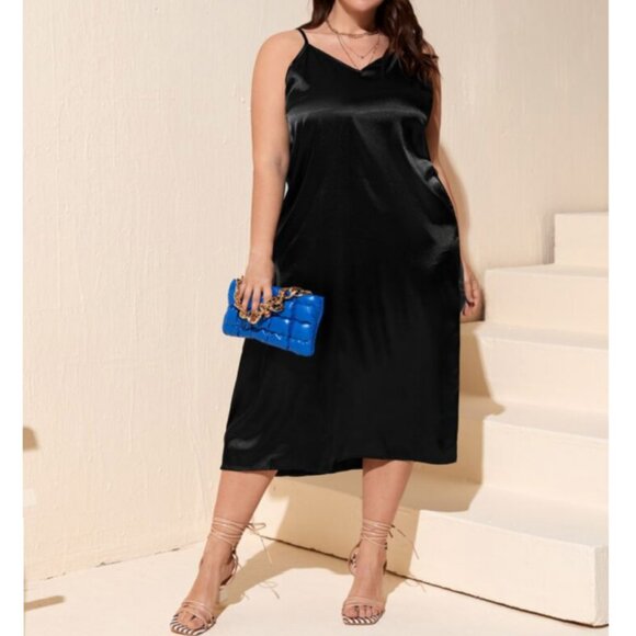 Whimsigoth Black Satin Slip Dress Plus Size - Picture 4 of 7